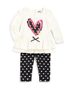 DKNY Infants Two Piece Heart Tunic & Polka Dot Leggings Set   Vanilla Ice