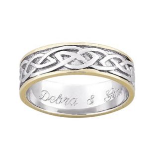 Gold Over Sterling Silver Personalized Two Tone Engraved Celtic Wedding Band  5