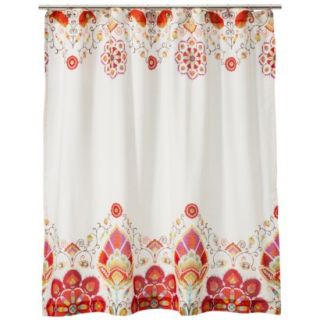 Mudhut Floral Shower Curtain  Orange/Light Cream