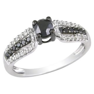 3/4 Carat Black and White Diamond in 10k White Gold Cocktail Ring (Size 5)