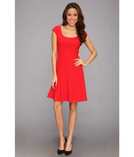Nine West Textured Crepe Cap Sleeve w/ Flounce Skirt Womens Dress (Orange)
