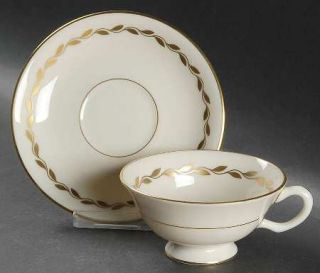 Lenox China Golden Wreath Footed Cup & Saucer Set, Fine China Dinnerware   Gold