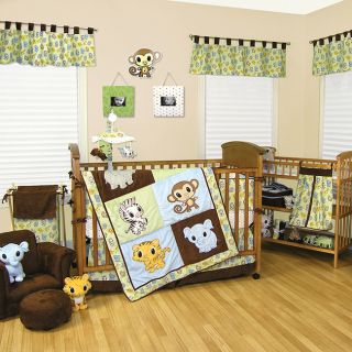 Trend Lab Chibi Zoo 6 piece Crib Bedding Set (Cotton, polyester Machine Washable Yes Care instructions Cold water, tumble dry, low heat Primary color Sage greenCoverlet dimensions 30 inches wide x 40 inches long Valance dimensions 53 inches long x 15