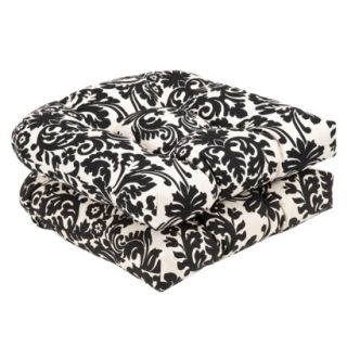 Outdoor 2 Piece Chair Cushion Set   Black/White Floral