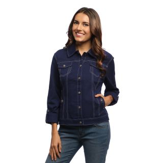 Womens Navy Blue Stitch Detail Jean Jacket (NavyFit MissyPockets Two (2) chest pockets, two (2) side pocketsCollar SpreadLining UnlinedClosure Button upThe approximate length from the top center back to the hem is 22 inches. The measurement was taken