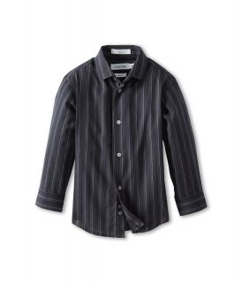 Calvin Klein Kids L/S Straight Stripe Shirt Boys Long Sleeve Button Up (Black)