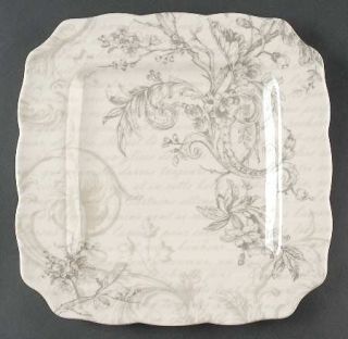 222 Fifth (PTS) Love Poem Square Dinner Plate, Fine China Dinnerware   Taupe Flo