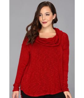 DKNY Jeans Plus Size Cowl Sweater Knit Poncho Womens Sweater (Red)