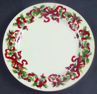 World Bazaars Christmas Ribbon Salad Plate, Fine China Dinnerware   Red Ribbon,B