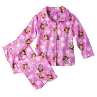Dora the Explorer Infant Toddler Girls Button Down Shirt Pajama Set   Pink 18M