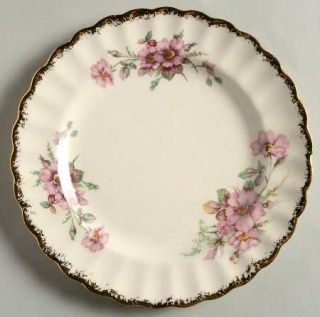 Limoges American Wild Rose (Gold Trim) Salad Plate, Fine China Dinnerware   Pink