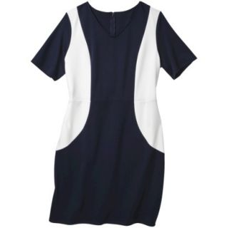 Merona Womens Plus Size V Neck Colorblock Ponte Dress   Navy/Cream 2