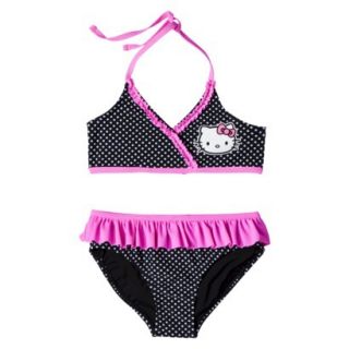 Hello Kitty Girls 2 Piece Halter Polka Dot Bikini Swimsuit Set   Black S