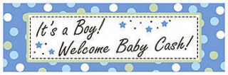 Baby Boy Personalized Vinyl Banner    72 x 202 Inches, Blue, Green, White