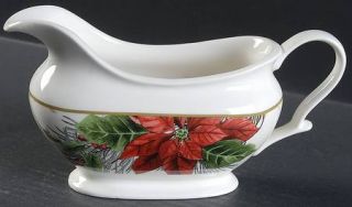 222 Fifth (PTS) Holiday Wishes Gravy Boat, Fine China Dinnerware   Flowers,Pinec