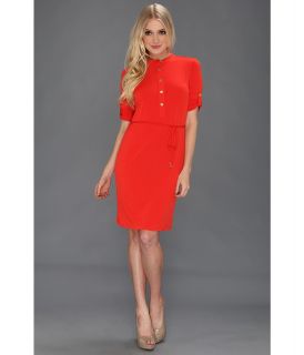 Calvin Klein Solid Henley Dress Womens Dress (Red)