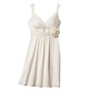 TEVOLIO Womens Satin V Neck Dress with Removable Flower   Off White   8