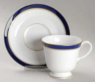 Royal Worcester Howard Cobalt Blue (Gold Trim) Footed Cup & Saucer Set, Fine Chi
