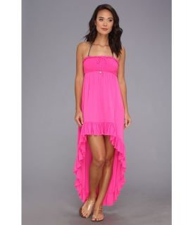 Juicy Couture Bow Chic Smocked High Low Hem Cover Up Dress Womens Swimwear (Pink)