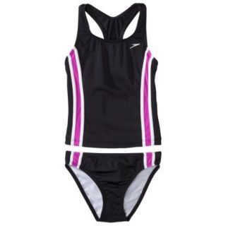 Speedo Girls 2 Piece Racer Back Tankini Swimsuit Set   Black 14