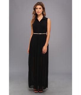 Calvin Klein Chiffon Accordian Pleat Maxi Dress Womens Dress (Black)