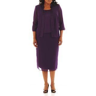 Dana Kay Satin Georgette Skirt Set   Plus, Eggplant (Purple), Womens