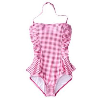 Clean Water Womens Peplum 1 Piece Gingham Swimsuit  Pink L