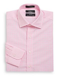 Mini Gingham Two Ply Cotton Dress Shirt   Bright Pink