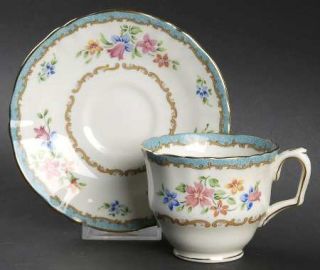 Crown Staffordshire F16164 Footed Cup & Saucer Set, Fine China Dinnerware   Turq