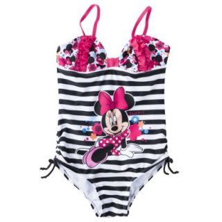 Disney Minnie Mouse Girls 1 Piece Stripe Swimsuit   Black/White 5