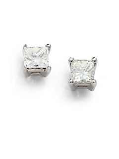 0.5 TCW Princess Diamond & 18K White Gold Stud Earrings   Diam