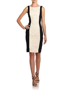 Lace Panel Colorblock Sheath Dress   Ivory Black