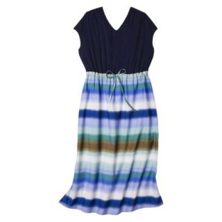Pure Energy Womens Plus Size Cap Sleeve V Neck Maxi Dress   Navy Blue Print 3X