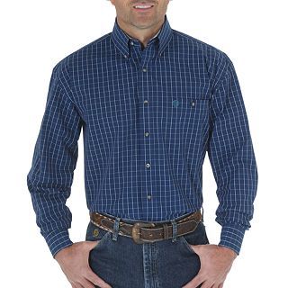 Wrangler George Strait 1 Pocket Woven Shirt, Blue/White, Mens