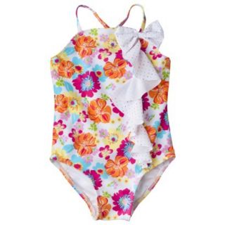 Circo Infant Toddler Girls 1 Piece Floral Swimsuit   White 12 M