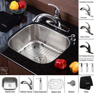 Kraus KBU11KPF2210KSD30SN 20 inch Undermount Single Bowl Stainless Steel Kitchen Sink with Satin Nickel Kitchen Faucet and Soap Dispenser