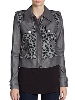 Leopard Print Faux Fur & Leather Cropped Jacket   Agate Combo