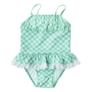 Circo Infant Toddler Girls Gingham Check 1 Piece Swimsuit   Blue 3T