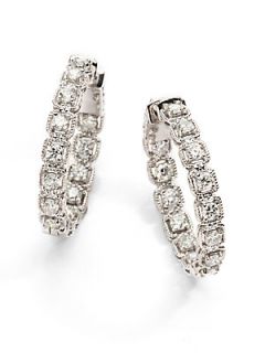 2 TCW Diamond & 14K White Gold Hoop Earrings/1 Inch   Diamond