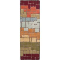 Hand tufted Multi Colored Geometric Tile Contemporary Java Wool Abstract Rug (26 X 8)