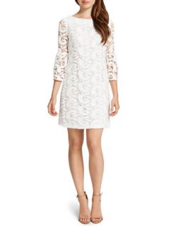 Womens Cora 3/4 Sleeve Lace Shift Dress, Lily White   Cynthia Steffe