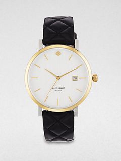 Kate Spade New York Metro Two Tone Quilted Leather Strap Watch   Gold Black