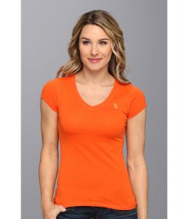 U.S. Polo Assn Solid V Neck Tee Womens T Shirt (Orange)