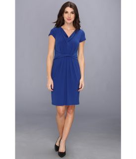 Ellen Tracy S/S Cowl Neck Crepe Dress Womens Dress (Blue)