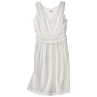 TEVOLIO Womens Chiffon V Neck Pleated Dress   Off White  2