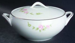 Style House Tudor Rose Round Covered Vegetable, Fine China Dinnerware   Pink Ros