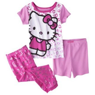 Hello Kitty Toddler Girls 3 Piece Short Sleeve Pajama Set   Pink 3T