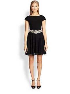 Alice + Olivia Ruey Lace Skirt Dress   Black/Lace