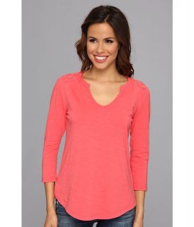 DKNY Jeans Three Quarter Sleeve Battenburg Lace Top Womens Long Sleeve Pullover (Red)