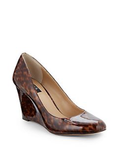 Astor Leopard Print Patent Leather Wedges   Leopard